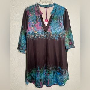 AZALEA by Firmiana Beautiful Black & Abstract Print Tunic Dress NWT Size XL